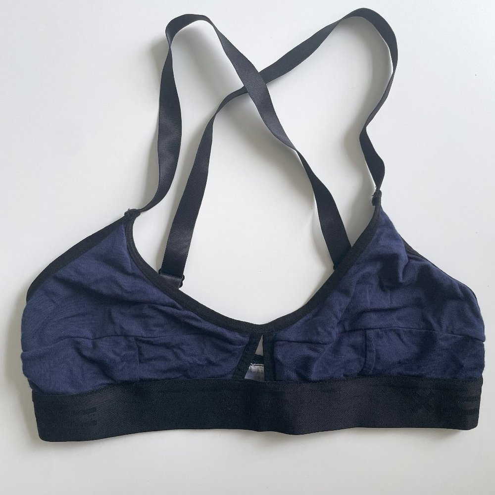 TomboyX Lounge Bralette - Racerback Navy / Black with Keyhole - size small